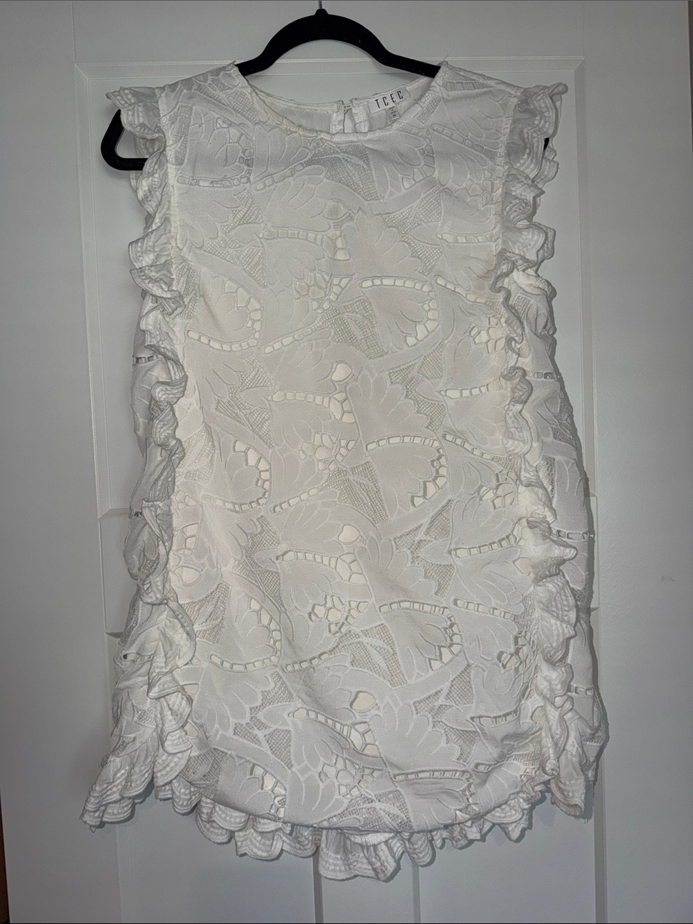 TCEC White Lace Ruffle Mini Dress